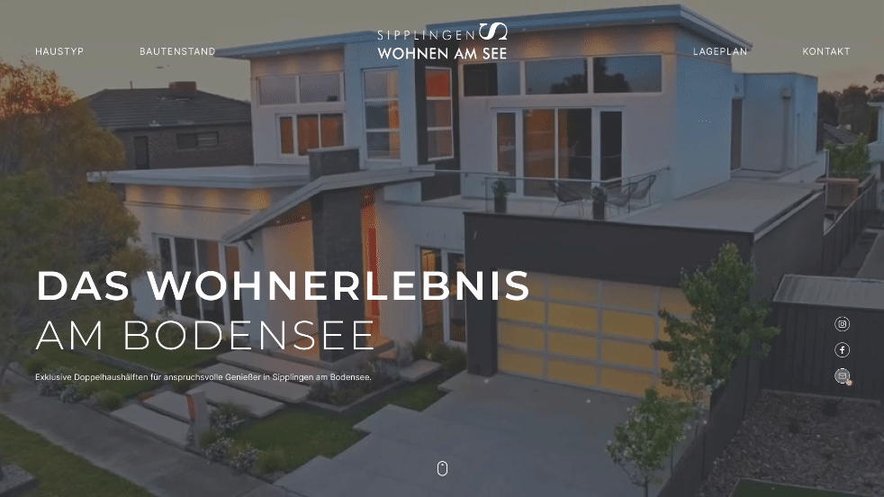 Final UX design prototype showcasing the Hero section of the Sipplingen website, emphasizing polished visual elements and user engagement for the real estate market.